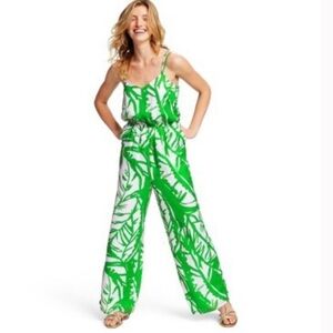 LILLY PULITZER for Target, Green White Botanical Jumpsuit-Romper Back Zip, Sz M